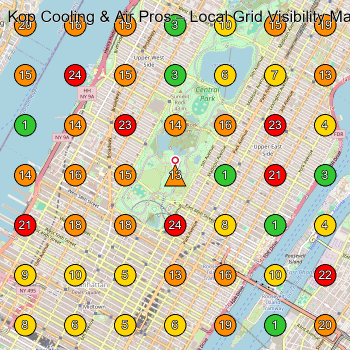 Kop Cooling & Air Pros Hvac Contractor GeoGrid ranking map for New York NY